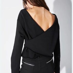 NWT RtA Black Raw hem Size Small Open Back Long Sleeve Sweater Ruth